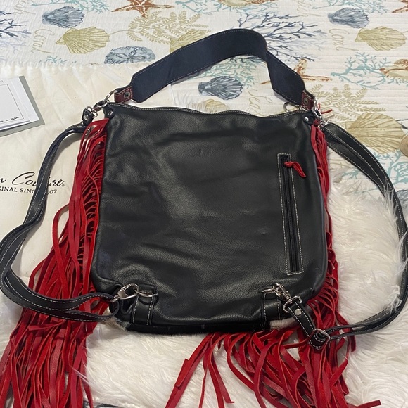 Holy Cow Couture Red and Black Fringe Shoulder/backpack Bag - Picture 9 of 11